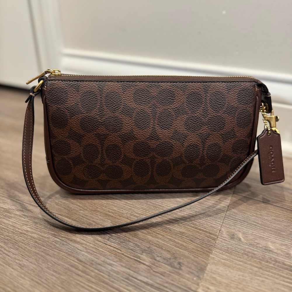 Coach Plaza Small Signature Canvas Slim Shoulder Bag in Brass/Maple - Picture 2 of 16
